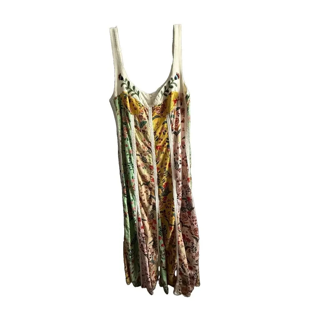 Christian Lacroix Floral Boho Midi Dress US 10 M Cottagecore Embroidered Peasant - Picture 2 of 12